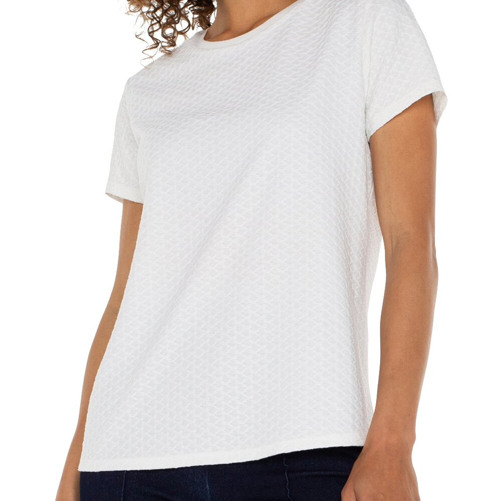 NWT Liverpool Short Sleeve Crew Neck Tee With Rib Trim In White